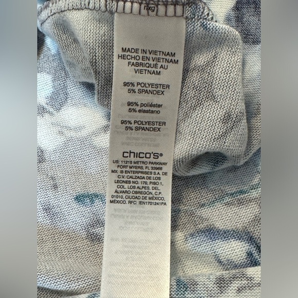 Chico's Women’s Gray Blue Floral Polyester Blend Long Sleeve Knit Blouse Size 3 - Picture 6 of 6
